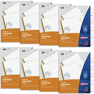 Avery 5 Tab Binder Dividers, White with Insertable Clear Big Tabs, 1 Set Pack, 8 Packs, 8 Sets Total (11122)