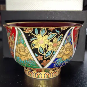 Black & Gilded Floral Artisan Porcelain Teacup - Vibrant Color-Blocked Tea Cup
