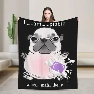 I Am Pibble Wash My Belly Pibble Meme Funny Dog Brainrot Soft Warm Blankets  Plush Throw Blanket Flannel Bedspread Bed Cover  Christmas gift DreamyDwell Textiles