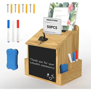 Locking Wooden Suggestion Box with Acrylic Sign Holder Lockable for Feedback Donation Ballot Fundraising Office Events Countertop Wall Mount