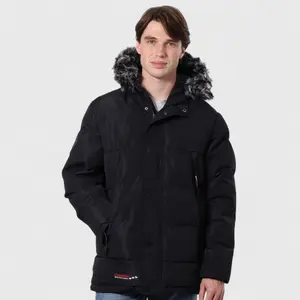Canada Weather Gear Men's Heavyweight Parka Jacket with Removable Hood - Water-Resistant Winter Puffer Coat - Black - Xlarge