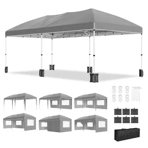 GAOMON 10x20 Pop Up Canopy Tent, Heavy Duty Wedding Party Tent Commercial Grade Instant Shelter with Removable Sidewalls for Outdoor, Parties, 3 Height, Carry Bag, Sandbag
