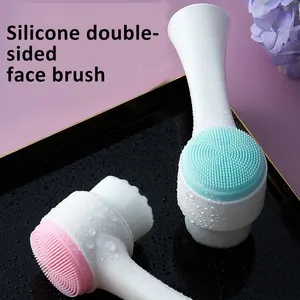 2pcs blue & pink cleansing brush, 1pc Soft Bristle Silicone Facial Cleansing Brush, Facial Exfoliating Pore Deep Cleansing Brush, Double-Sided Manual Massage Deep Clean Pores Face Brush, 2-In-1 Facial Pore Cleaner, Facial Cleansing Tools