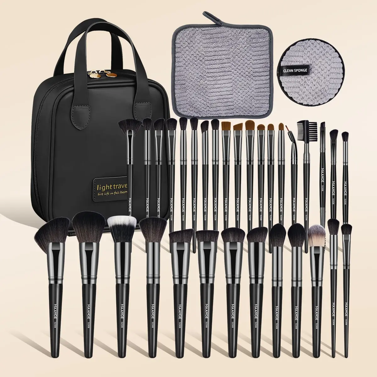 MAANGE Professional Makeup Brush Set 32 Pieces + Cleansing Pad + Face Towel + Makeup Bag, Essential Beauty Tools Kit, Makeup Travel Bag, Concealer Brush Makeup, Makeup Brushes Kits