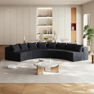 156" Sectional Couches for Living Room,Boneless Cloud Couch, 4 Seat Corduroy Curved Sectional Sofa, Symmetrical Modular Semi Circular Couch with 8 Pillows, Deep Seat Tufted Corner Sofa for Living Room, Lobby, Black