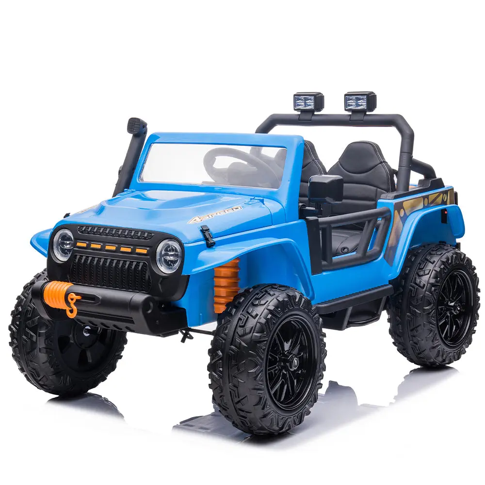 GARVEE 24V 2-Seater Remote Control Ride-On Truck with Ride on Wheels, 4WD 4-Wheeler, 4x55W Motors, Parental Mode, Suspension, LED Lights, Soft Brakes, Emergency Brake Button, Adjustable Seat Belts, 57.1 lbs, Multi-Color for 3-4/5-8 Yrs Kids