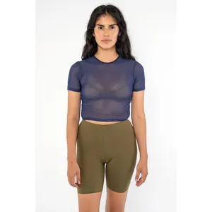 RNS078 - Micromesh Short Sleeve Crop Top Tee Shirt