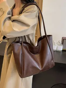 Leisure retro exquisite atmosphere tote bag, fashionable and simple solid color texture shoulder bag, large capacity design, can accommodate laptops and files, suitable for daily commuting, shopping, and gatherings