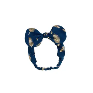 Bunnie Bow Wrap - Navy/Gold Feather Print