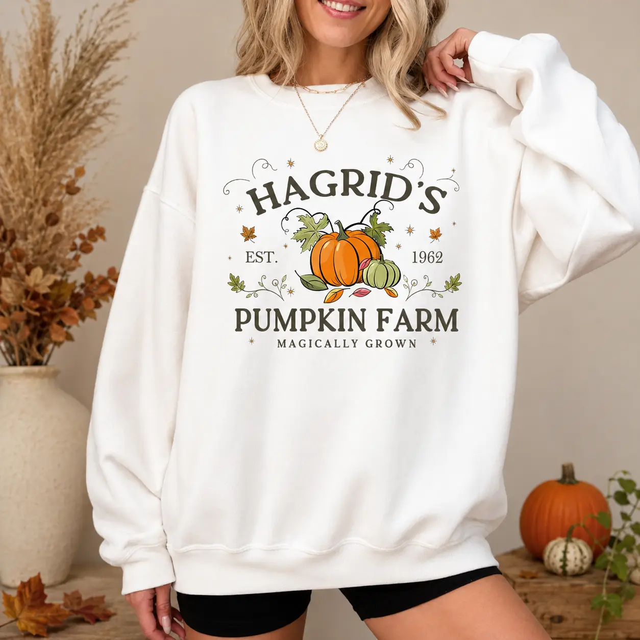 Women's Unisex Hagrid's Pumpkin Patch Printed Long Sleeve Hoodie - Lucy Rose Soft Fleece Oversized Pullover Tops, Casual Everyday Comfort Apparel for Fall Halloween Wizarding World