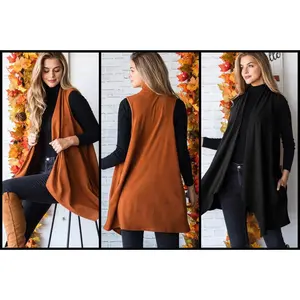 SLEEVELESS SOLID OPEN CARDIGAN WITH SIDE POCKET AND ASYMMETRICAL HEM DETAIL Womenswear Garment