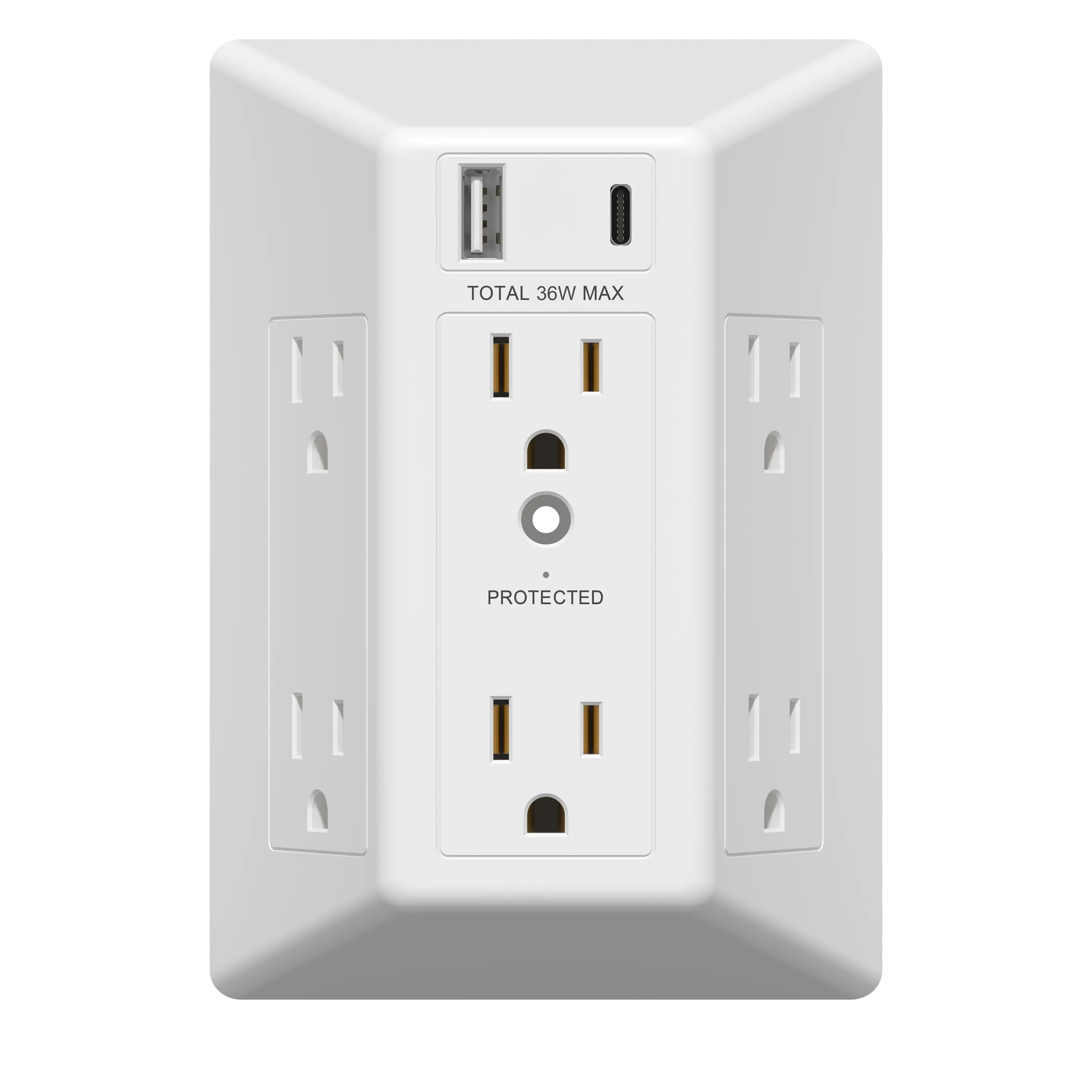LIDER 6-Outlet Expander with Surge Protector, USB Type A/C, 1 Type A and 1 Type C Ports, 30W Power Delivery, Max Combined 36W, LED Surge Protection Up to 1500J with LED Indicator, Compatible with Decorator and Standard Duplex Outlet
