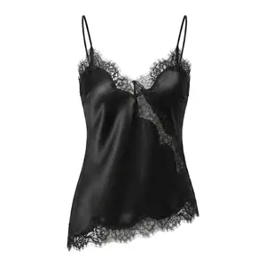 Women's Spring Summer Fashion Casual Soft Comfortable Smooth Silk Lace Cutout Asymmetric Hem Slim Fit Thin Strap Top