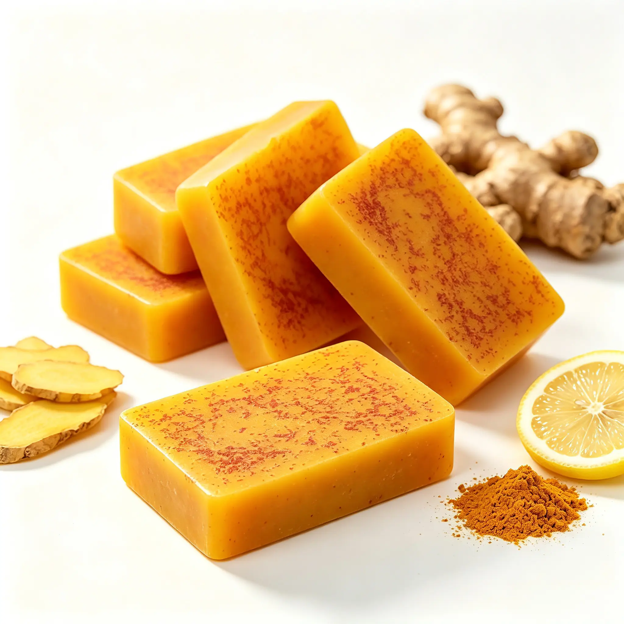 Lemon Turmeric & Kojic Acid Soap Bar, Brightening Face and Body Soap for Men and Women, Daily Cleansing Skincare with Soap Saver Bag, Gentle Moisturizing Soap