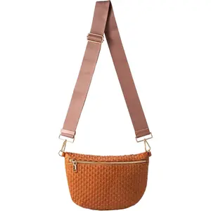 Woven Crossbody Bag for Women, Checkered PU Bum Bag Sling Purse with Adjustable Strap for Travel, Festivals