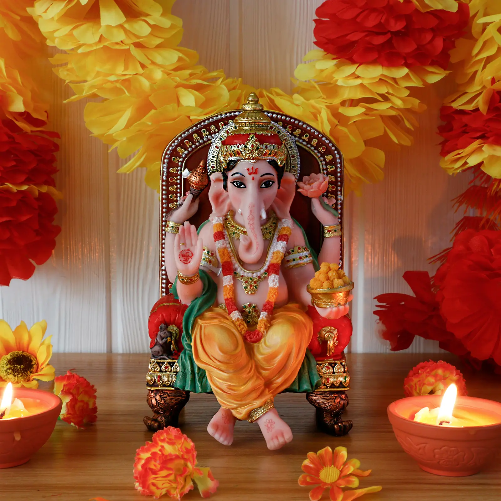 alikiki Polystone Hindu God Ganesha Statue - 7.8" H Lord Ganesh Idol for Diwali Gifts Ganpati Altar Temple Mandir Pooja Item Indian Murti Puja Item Meditation Room Spiritual Decor