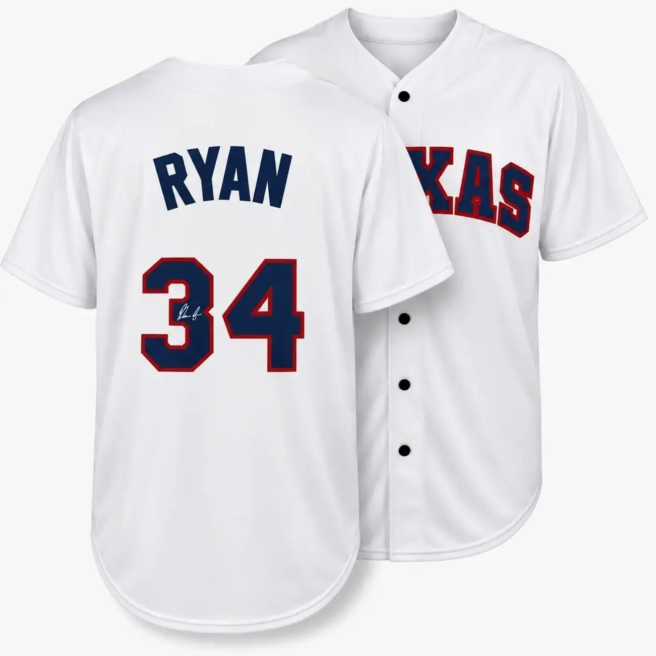 Vintage Streetwear Unisex Baseball Shirt - Facsimile Autographed #34 Ryan White Laser Auto Reprint, Men Women Casual Sport Fan Gift, Classic Retro Button Up Jersey Sportswear Top