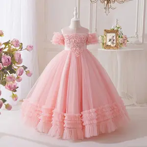 Girls' Dress, Long Mesh Wedding Dress, Vacation Wedding Dress, Flower Girl, Party Show, Special Occasion Performance Dress