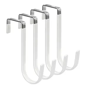 Over The Door Hooks, 4 Pack Hangers Hooks with Rubber Prevent Scratches Heavy Duty Space Saving Organizer for Living Room, Bathroom, Bedroom, Kitchen Hanging Clothes, Towels, Hats, Coats, Bags White