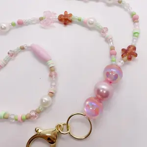 Pink/Green Gingerbread Beaded Lanyard