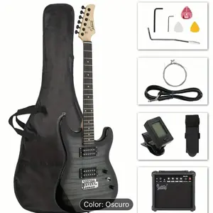 GST Elegante Kit de Guitarra Eléctrica Tiger Stripe H-H with 20W Amp, Bag, Strap, Tuner & Picks - Color Oscuro