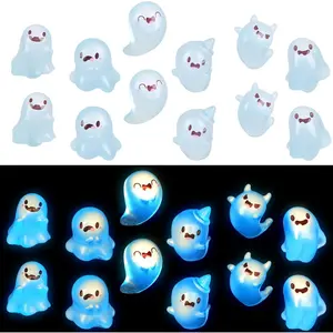 24 Pcs Luminous Mini Resin Cute Miniature Ghost Figurines Glow in The Dark Resin Figures Small Ghost Garden Decor Micro Miniature Statue for Outdoor House Landscape Party