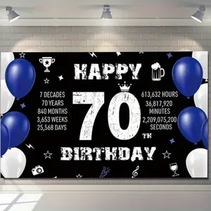 1PC,2D Flat Backdrop 70th Birthday Decorative Backdrop, Black - themed Party Banner with Time Statistics, Suitable for 70 - year - old Birthday Party Decoration, Background Wall Decor Prop for