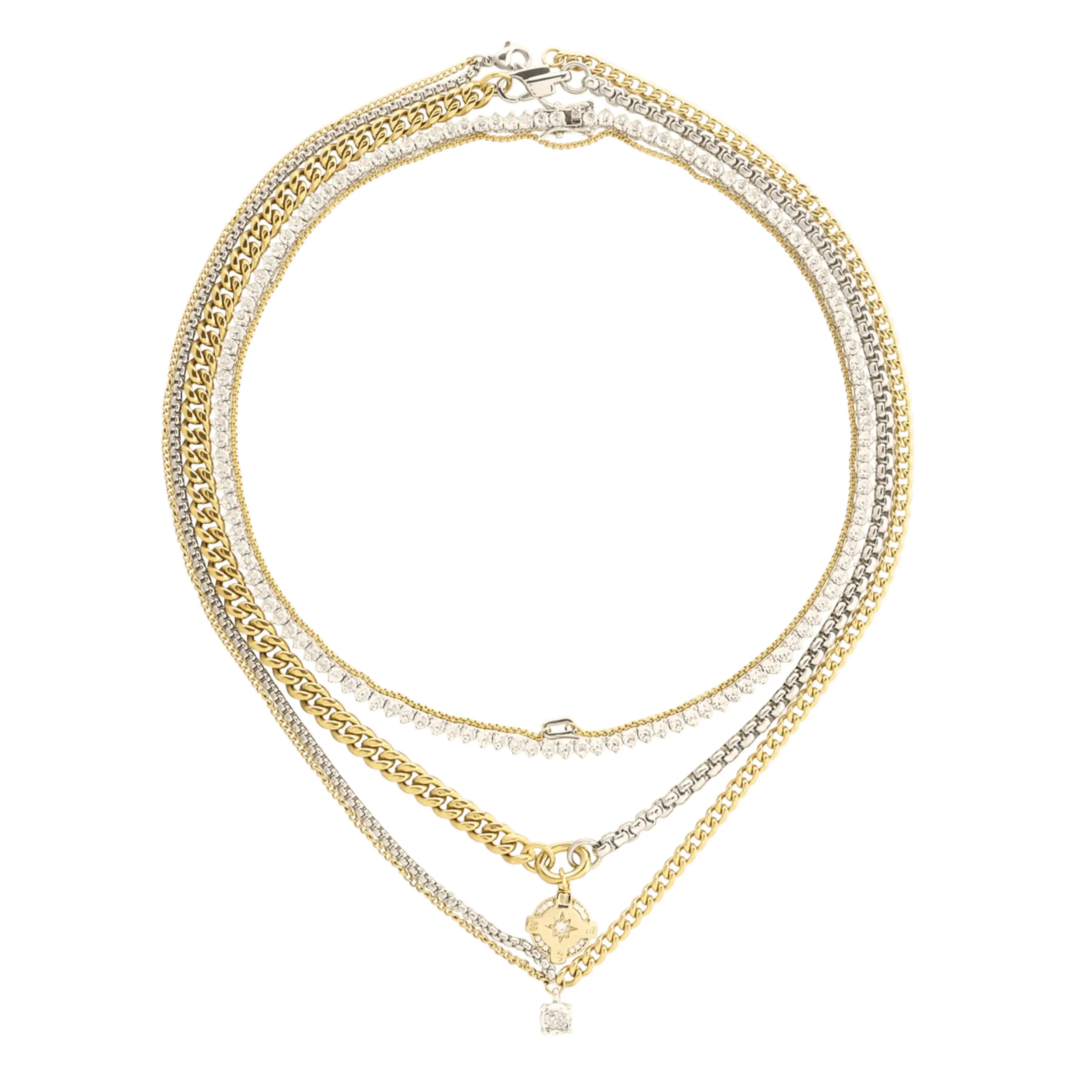 MIX TENNIS COMPASS LAYERED NECKLACE SET