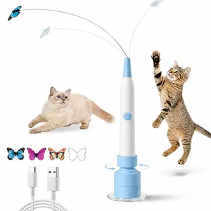 5Pcs Interactive Spinning Butterfly Cat Toy Rechargeable Automatic Cat Teaser Wand with Suction Cup Touch Activated Self Play Toy for Indoor Cats Kittens 360 Rotating Durable Fun Pet Toys