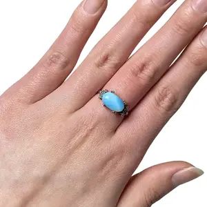 1 count Larimar S925 Ring Adjustable Crystal Gemstone Rings Men Lady's  Jewelry