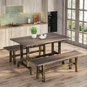 Tribesigns 47 Inch Dining Table Set for 4 People, 3-Piece Kitchen Table Set with 2 Benches