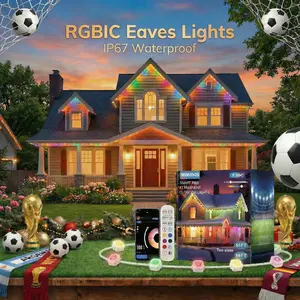 Permanent Outdoor Eaves Lights - 50-300ft RGBIC Smart LED with App, Voice & Remote Control, IP67 Waterproof, DIY Install for Year-Round Holiday Christmas Halloween Party Home Decor