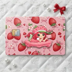 Strawberry Shortcake Credit Card Skin Cute Waterproof Vinyl Sticker Aesthetic Card Cover 3.37 x 2.125 in Premium Scratch Resistant