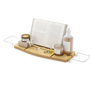 Umbra Aquala Bathtub Caddy & Tray, Wooden Bathroom Organizer, Wine Glass & Phone Holder for Relaxing Bath Time - 1 Pack Rack Book Storage Box