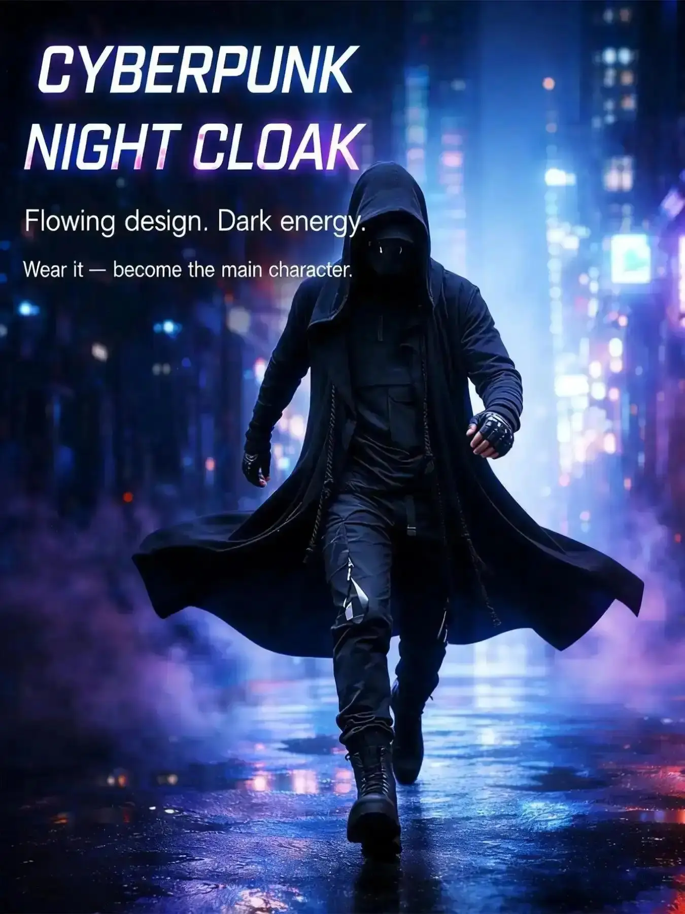 Men's Cyberpunk Techwear Hooded Cape Coat – Dark Ninja Streetwear Loose Cloak for, Costumes & Halloween, Cosplay, MustHaveBasics, CasualStyle, ComfortStretch, RelaxedFit, EverydayEssential, SoftFabric