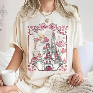Youth & Adult Pink Tinker Bell Fairytale Love Shirt, Heart Balloon T-Shirt, Castle Valentine Tee, Happy Valentine Day 2026,