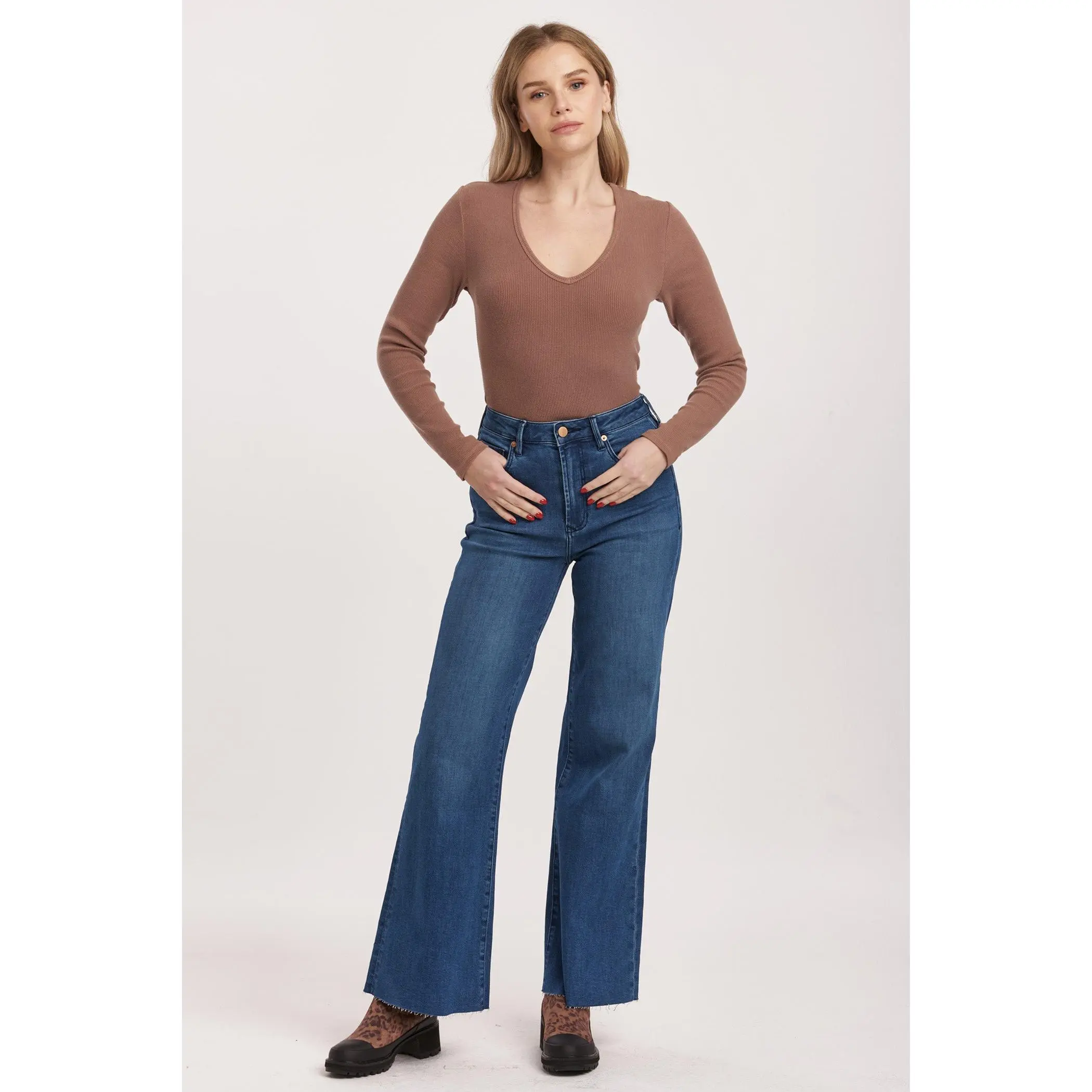 FIONA HIGH RISE FULL INSEAM RAW CUT HEM JEANS VIOLET BLUE