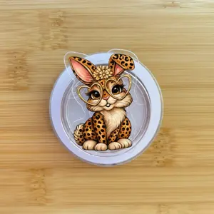 Leopard Bunny Phone Grip Cute Glasses Rabbit with Floral Headband, Trendy Coquette Animal Grip Stand, Adorable Spring Phone Accessory