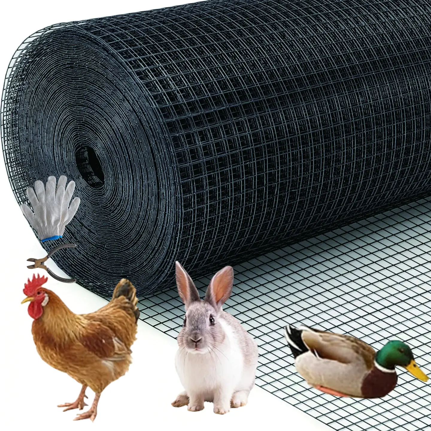 36in x 100ft Black Hardware Cloth 1/2 inch 19Ga PVC Coated Wire Mesh Vinyl Coated Fence with Snips/Gloves, Welded Metal Chicken Wire Fencing Roll, Garden Plant Fencing, for Chicken Coop and Home Improvement