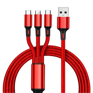 3-in-1 Nylon Braided Data Cable, 2A Fast Charging Multi-Head Cable for Mobile Phones, Compact Gift Option