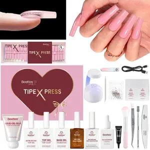 [Exclusive to TTS] Beetles Tipex Press On Nail Kit 160PCS 16 Sizes All-in-One Nailed It Kit with UV Lamp, Glue Gel & Tools Thick Strong Press On Nails with Built-In Apex for DIY Extensions Gift for Her