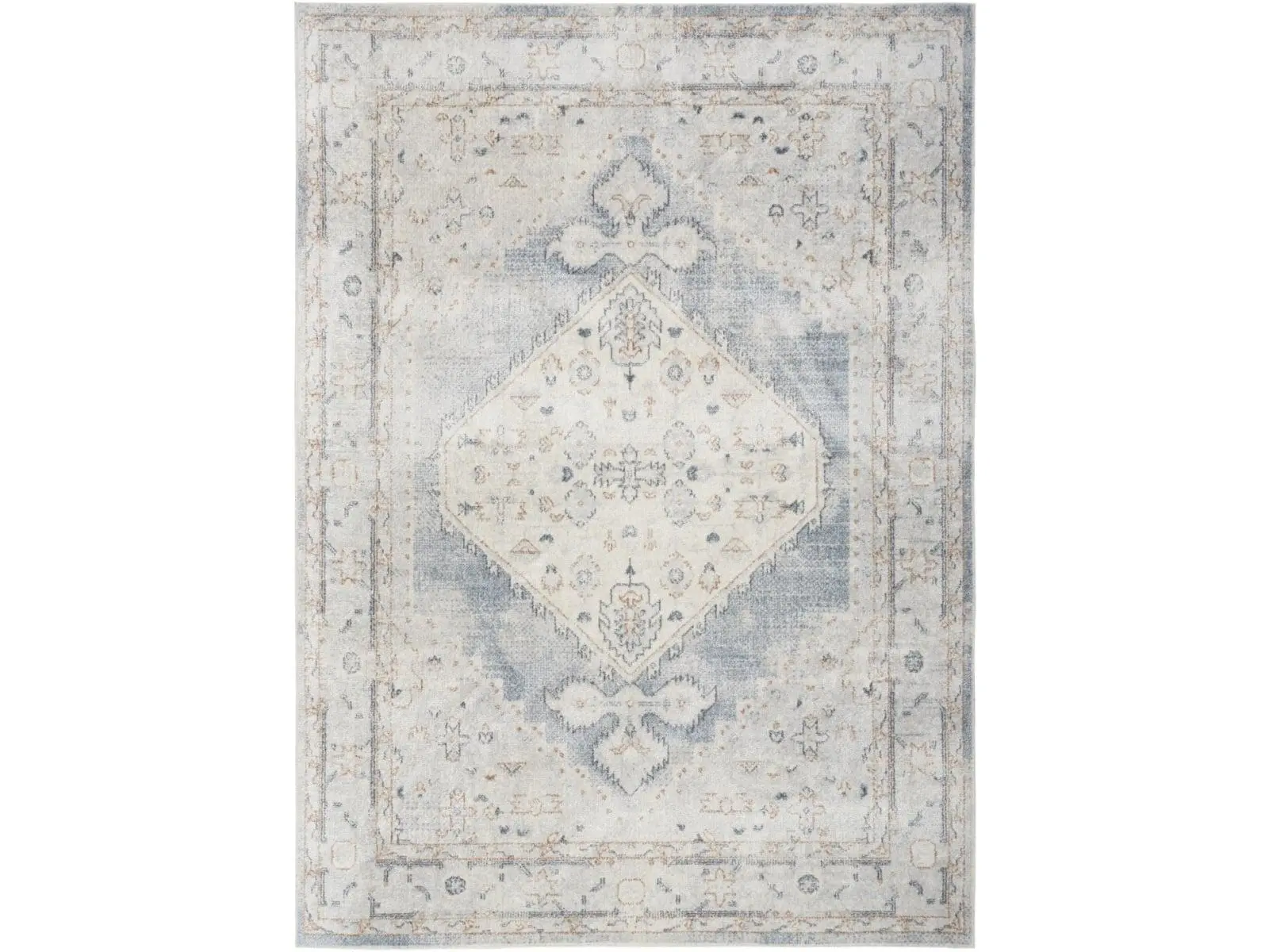 HomeRoots 521764 5x7 ft. Rustic Light Blue Oriental Power-Loom Distressed Indoor Rug, Machine Washable, Commercial Washer Recommended, 5 X 7 Ft, Polyester, Living Room Decor