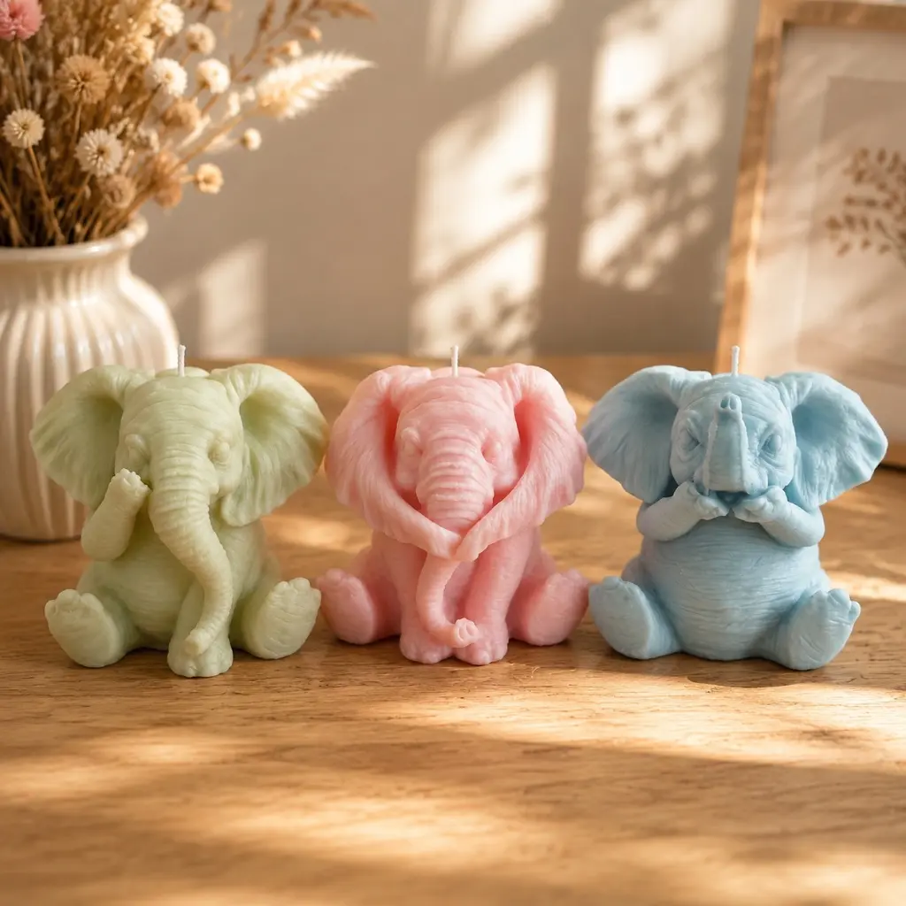 3Pcs Silicone 3D Cute Baby Elephant Candle Mold Set Pack - Crafting Supplies for DIY Candle Making, Baby Shower Party Favors, Soap & Epoxy Resin Casting
