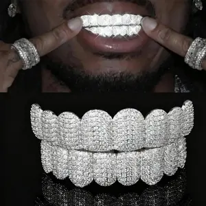 Hip Hop Zirconia Grillz Set Shiny Punk & Bottom Teeth Grillz Rapper Diamond Accessory for Teens Boys Girls Cosplay Oral Accessory