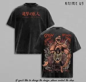 Eren Yeager Attack on Titan Anime Vintage Washed Oversized Graphic Tee Titan Form Rage AOT Streetwear Shirt