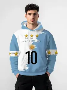 Men's Casual 3D Print Hoodie, Argentina Flag and Stars Design, Fashion Blue Polyester Pullover, Drawstring