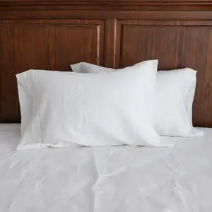 Simple&Opulence 100% Linen Pillowcase with Hand Drawing Hemstitch Pillow Cover Set of 2 Soft and Durable