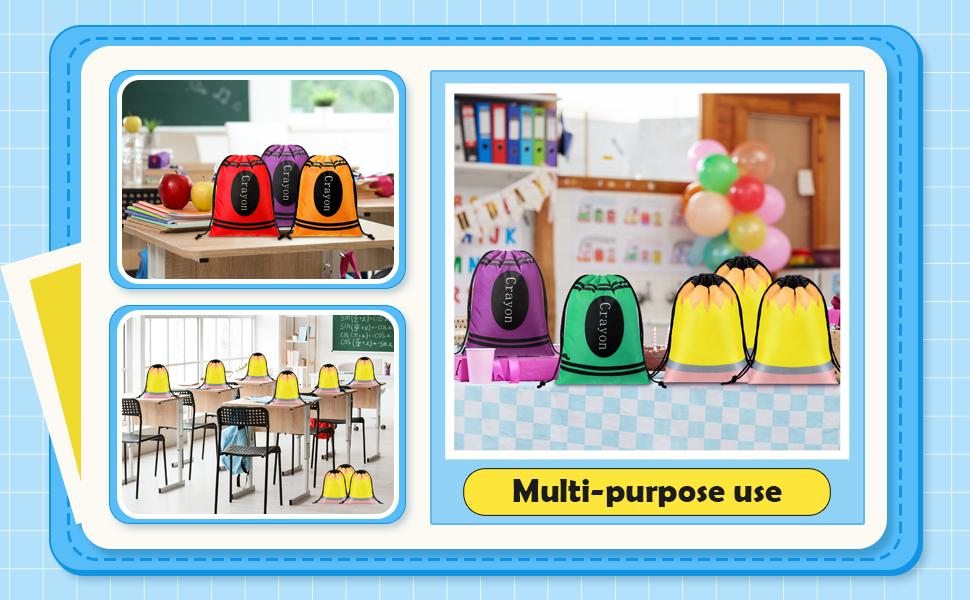 24 Pcs Graduation Gift Bag 10 x 7 Inch Crayon Drawstring Backpack Teacher Appreciation Week Favor Bulk Preschool Graduation Goodie Bag for Kindergarten Teacher Student,Birthday Supply Back to School Party Decoration,Classroom Gift Exchange