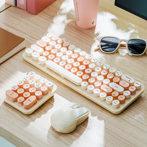 MOFii 1 Set Milk Tea Color Rabbit Wireless Keyboard and Mouse Combo, Cute Round Keycaps for Girls Office Use, Universal for Desktop/Laptop, US Qwerty (Batteries Not Included)