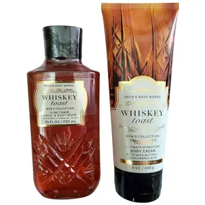 HOT - Bath & Body Works Men's Whiskey Toast Ultimate Hydration Body Cream and 3-in-1 Body and Face Wash 2 Piece Set